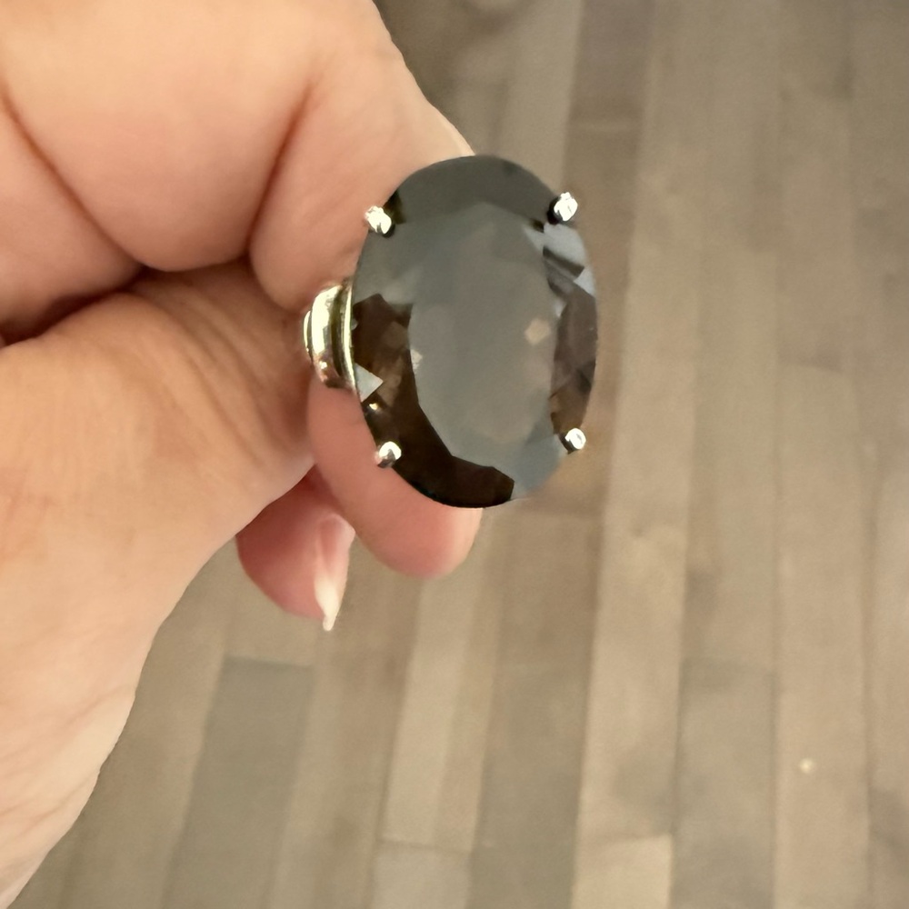 Elegant Smokey Quartz Sterling Silver Ring Size 6 , sizable